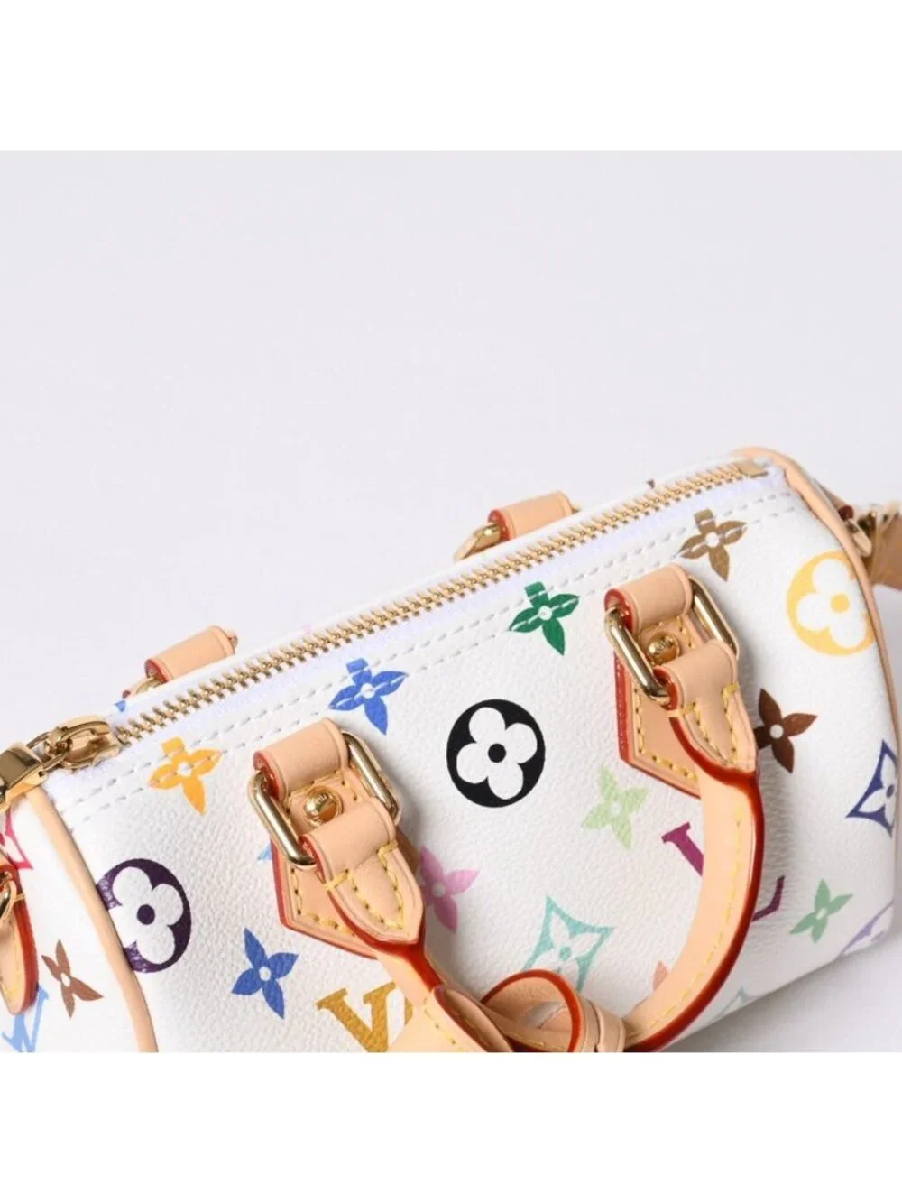 Louis Vuitton Nano Speedy Handbag Monogram Multicolor White Takashi Murakami